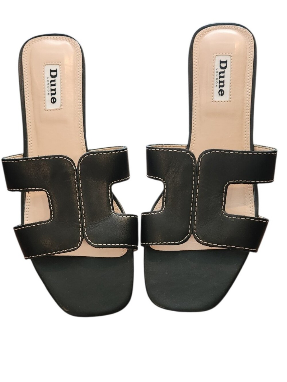 Dune London Loupe Black Leather Slide Sandals Cut Outs Smart Slider Size 38 Flat - Picture 3 of 8